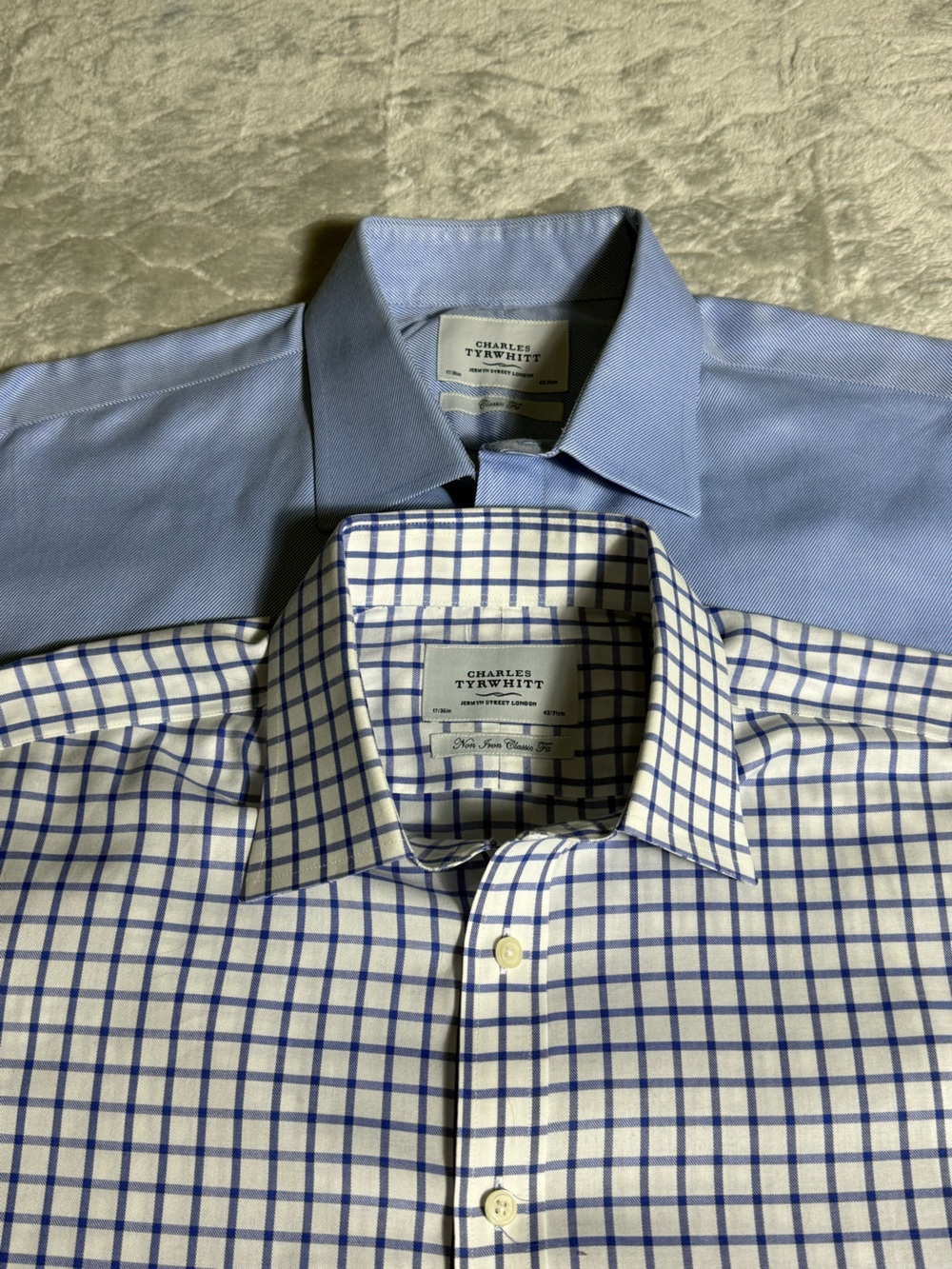 Charles Tyrwhitt Lot Of 2 Dress Shirts 17/36 Blue White Classic Fit Cotton